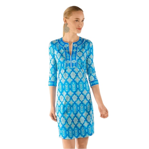 Gretchen Scott Designs Dresses & Skirts - Gretchen Scott Split Neck Jersey Dress Haveli Turquoise XS